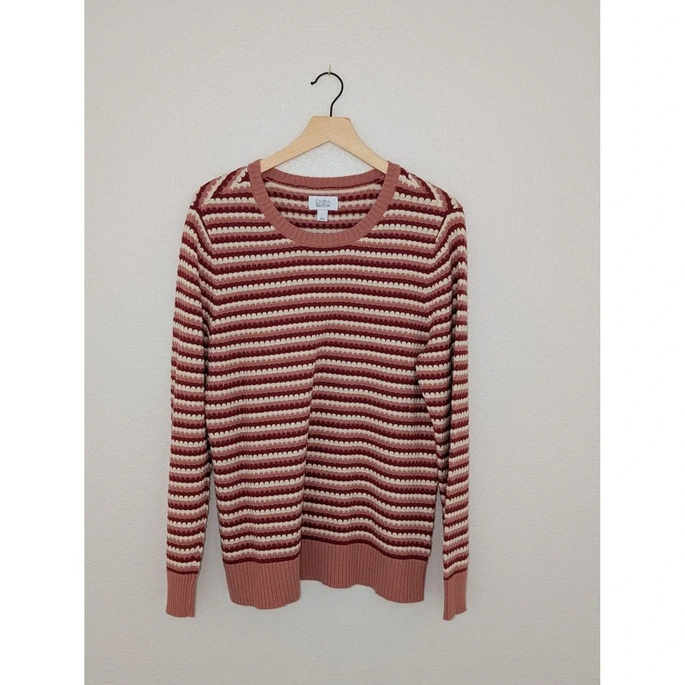 Croft & Barrow Womens Large Pink Striped Crew Neck‎ Sweater